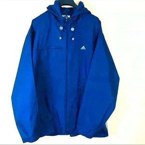 Adidas Blue/White Stripe Adjust Hood Windbreaker Medium Weight‎ Jacket Size 2XL